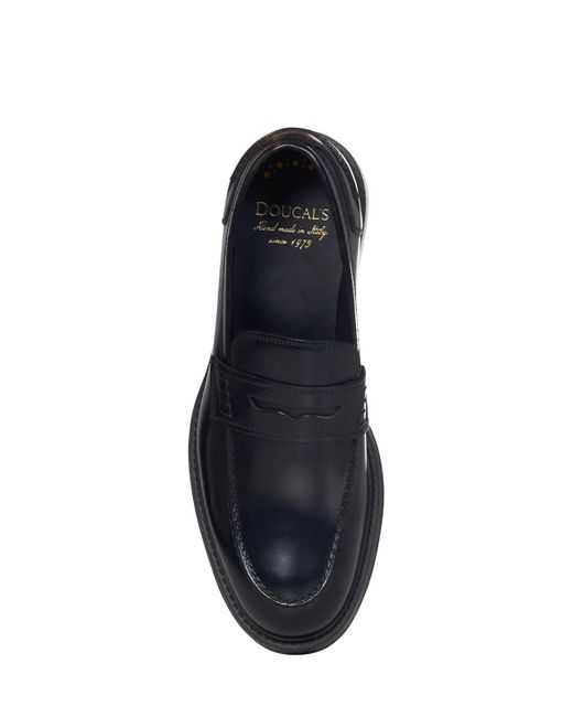 Doucal's Blue Shiny Patent Penny Loafers for men
