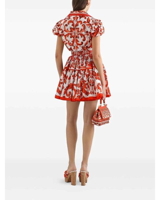 Dolce & Gabbana Red Majolica-Print Poplin Short Skirt