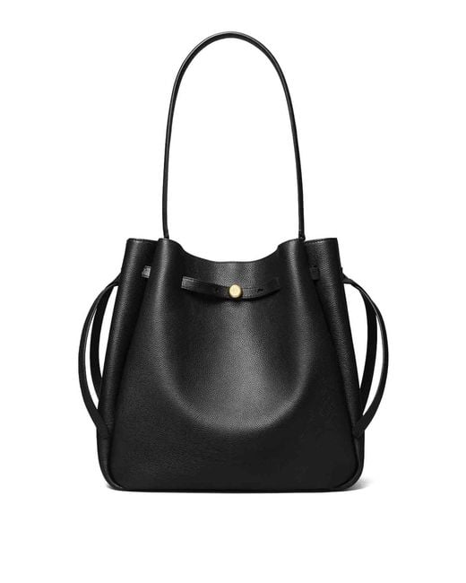 Tory Burch Black Romy Large Leather Bucket Bag