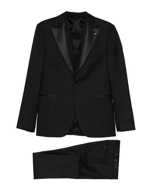 Tagliatore Black Wool Tuxedo With Satin Lapels for men