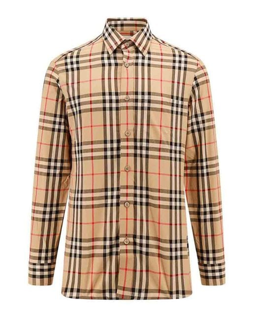 Burberry Natural Cotton Shirt With Check Motif for men
