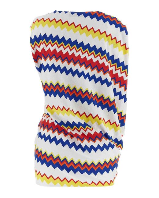 Missoni Blue Peplum Top With Vibrant Zigzag Pattern