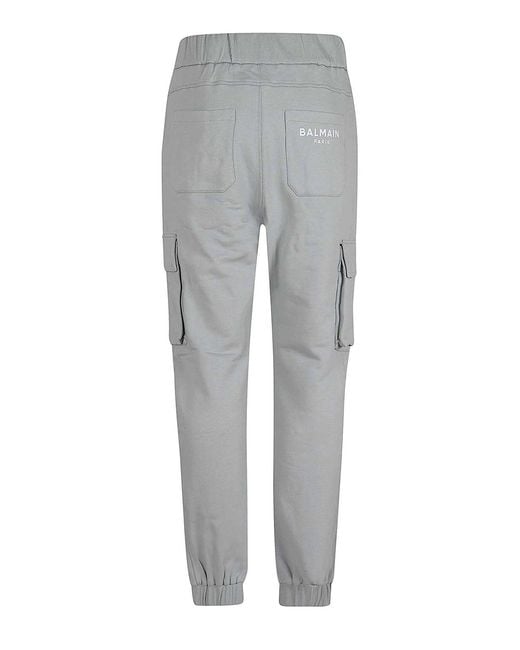 Balmain Gray Print Cargo Sweatpants for men