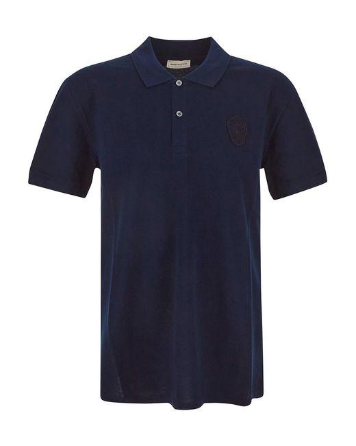 McQueen Blue Crew-Neck Printed Cotton T-Shirt for men