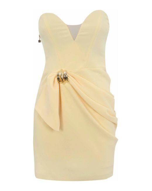 Elisabetta Franchi Natural Crepe Dress With Macro Bow