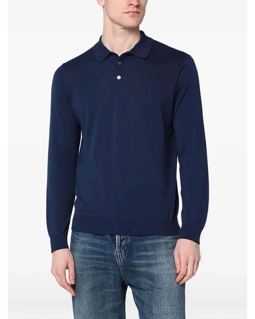 Drumohr Blue Long Sleeve Logo Polo for men