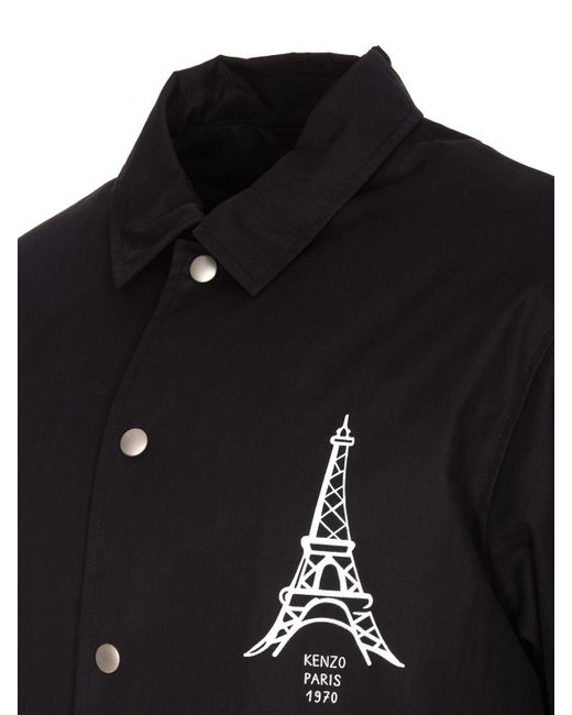 KENZO Black Front Logo Printed Jacket for men