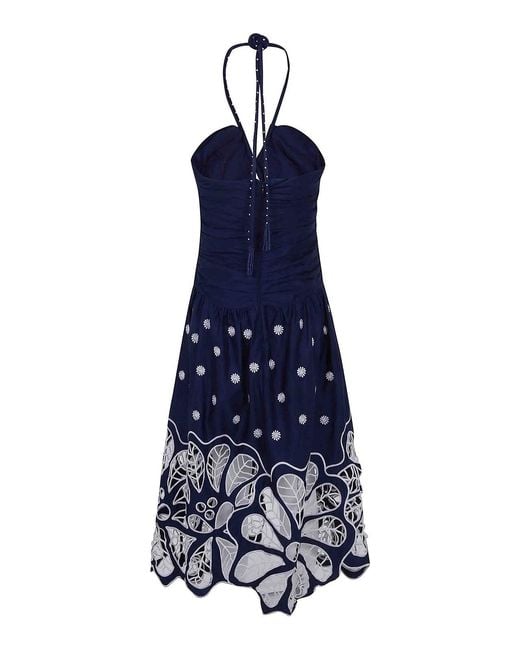 Farm Rio Blue Bicolor Richilieur Sleeveless Midi Dress