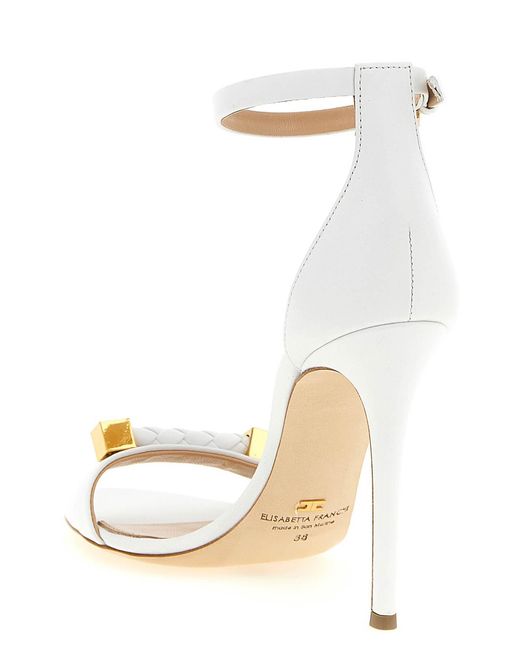 Elisabetta Franchi White Leather Sandals With Logo Details