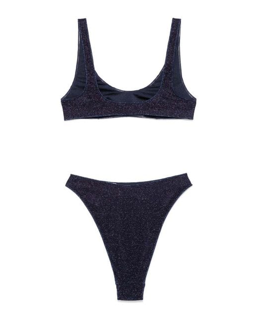 Oséree Lumiere Lurex Sporty Bra '90 Bottom in Blue | Lyst