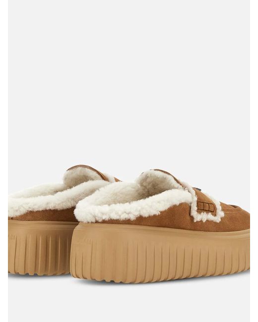 Hogan Brown H-Stripes Sabot Fur
