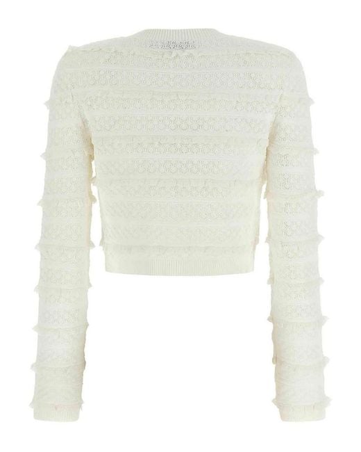 Self-Portrait White Pointelle Diamante Cardigan