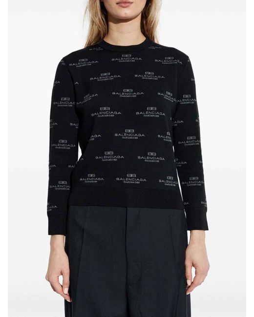 Balenciaga Blue All-Over Logo-Print Jumper