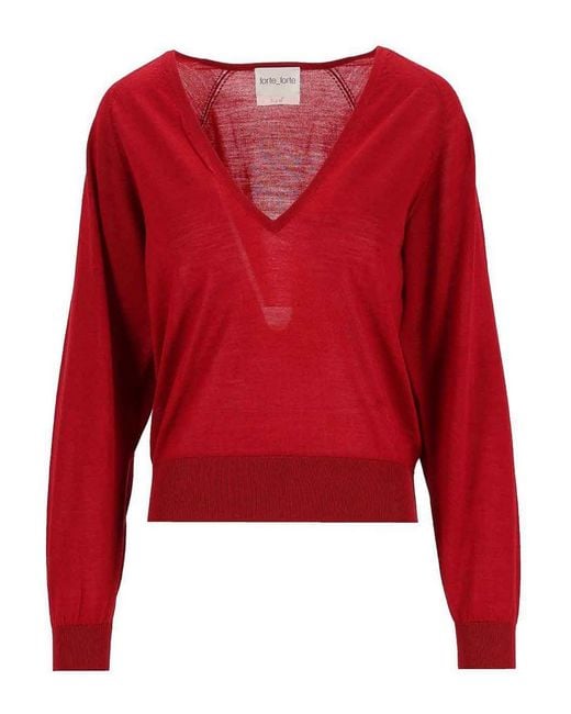 Forte_forte Red V-Neck Sweater
