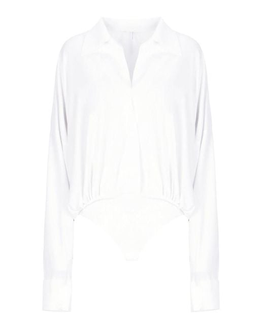 Norma Kamali White Oversized Shirt Bodysuit