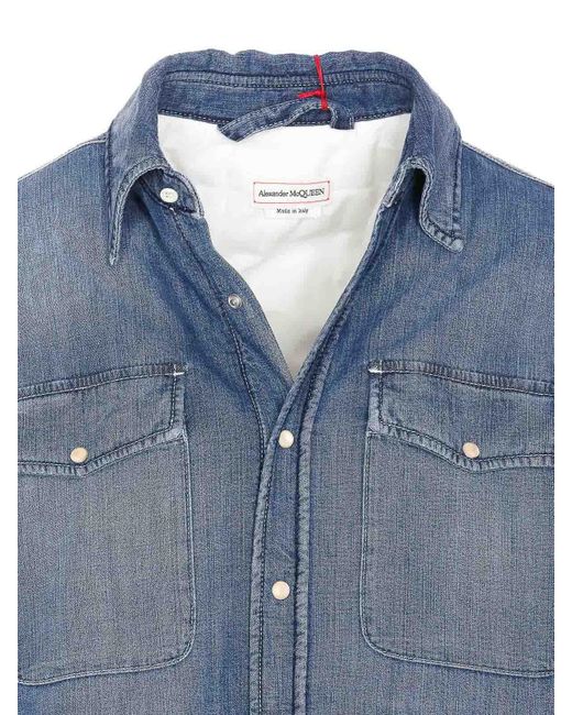 McQueen Blue Denim Shirt With Frontal Buttons for men