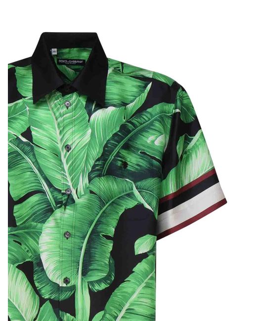 Dolce & Gabbana Green Banana Print Silk Shirt for men