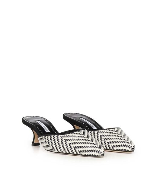 Manolo Blahnik White Carolyne Fabric Mules