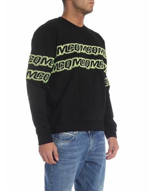 McQ Alexander McQueen Gray Sweatshirt With Neon Green Mcq Embroide for men