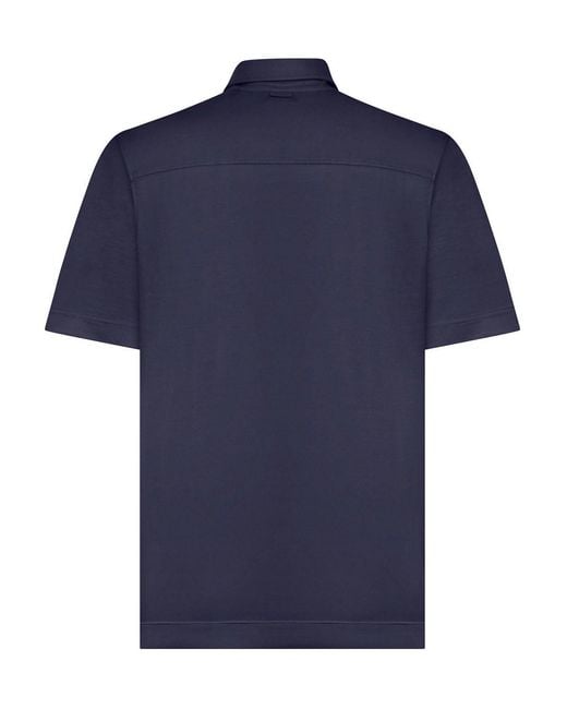 Zegna Blue Silk And Cotton Knitted Polo Shirt for men