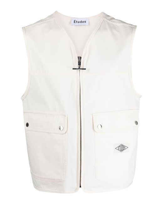 Etudes Studio White Zipped Cotton Vest for men