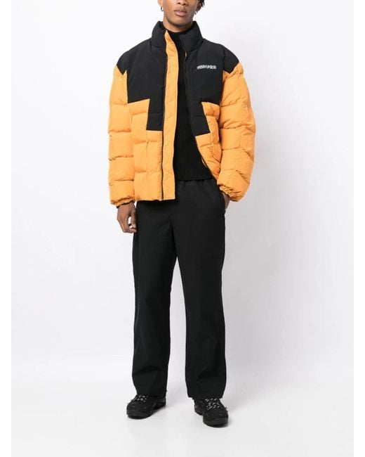 Marcelo Burlon Orange Logo Cross Block Puffer Jacket for men