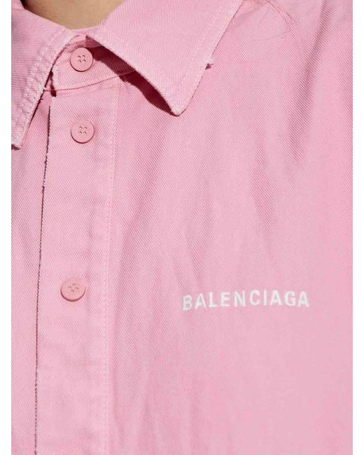 Balenciaga Pink Logo-Embroidered Shirt
