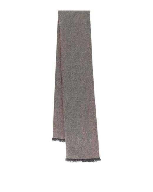 Brunello Cucinelli Gray Cashmere Mixed Scarf With Lurex Profiles