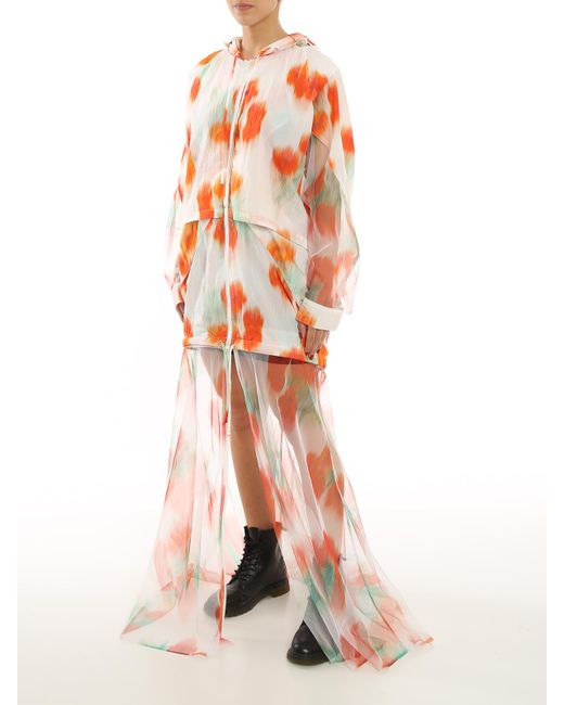 KENZO White Tulip Printed Long Windbreaker