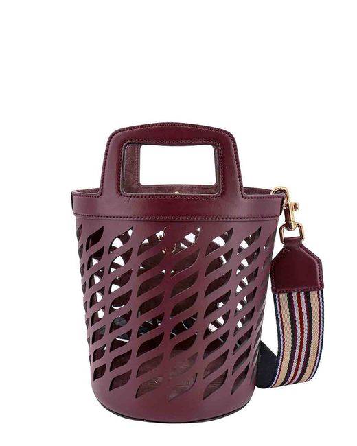 Etro Purple Perforated Leather Bucket Bag Shoulder Strap