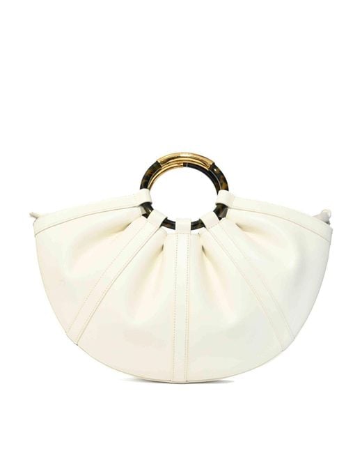 Coccinelle White Shell Large Leather Bag With Pearl Handles