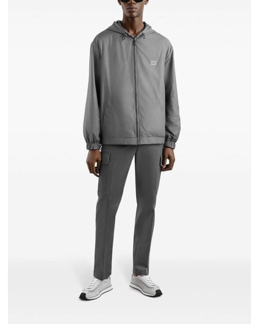 Dolce & Gabbana Gray Logo-Plaque Bomber Jacket for men