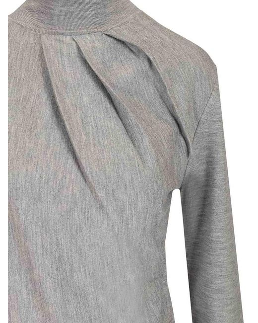 Givenchy Gray Draped Wool Blend Turtleneck Sweater