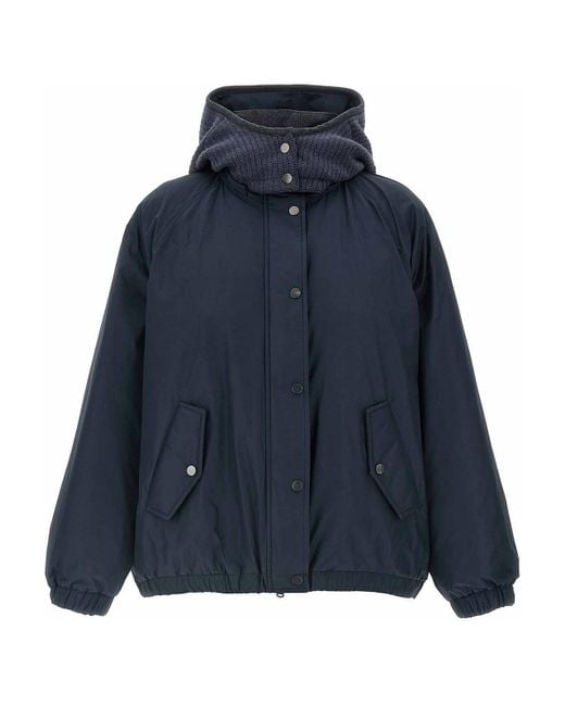 Brunello Cucinelli Blue Knitted Hooded Down Jacket