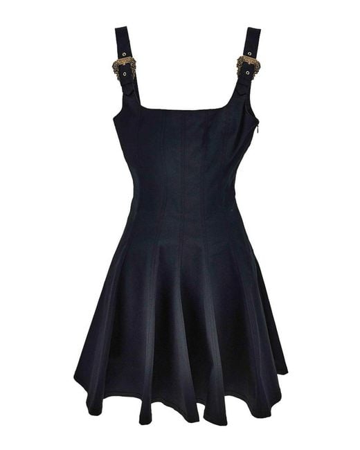Versace Jeans Blue Couture Pleated Buckle-Strap Dress