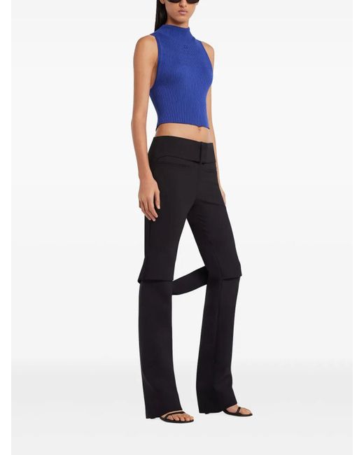 Courreges Blue Ribbed High-Neck Top