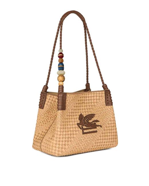 Etro White Libra S Rafia Shoulder Bag