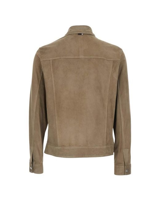 Low Brand Brown Suede Jacket With Shirt Collar for men