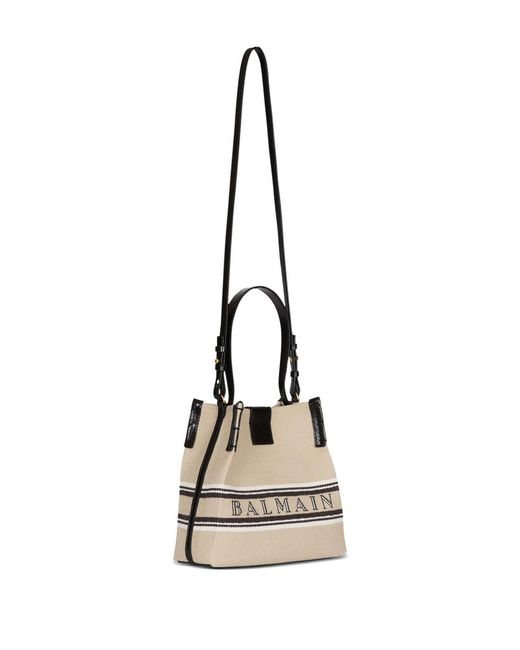 Balmain Natural Release Canvas And Leather Bucket Bag