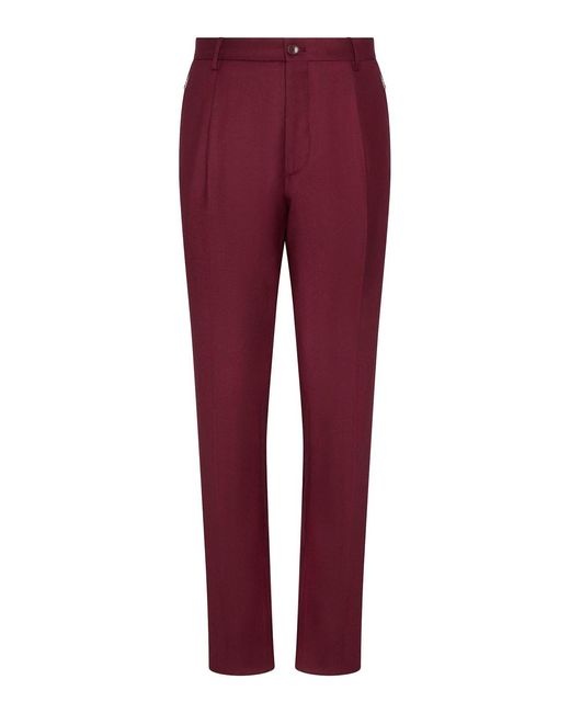 Etro Red Burgundy Wool Flannel One-Pleat Trousers for men