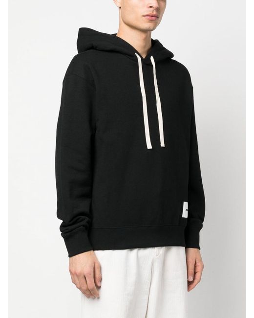 Jil Sander Blue Logo-patch Drawstring Hoodie And Ribbed Cuffs for men