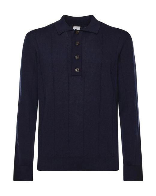 Eleventy Blue Cotton And Cashmere Polo Shirt for men