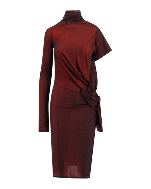 Maison Margiela Red Viscose Dress With Asymmetric Sleeves