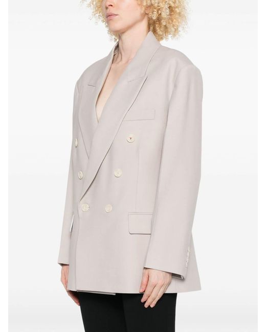Victoria Beckham Natural Double-Breasted Blazer