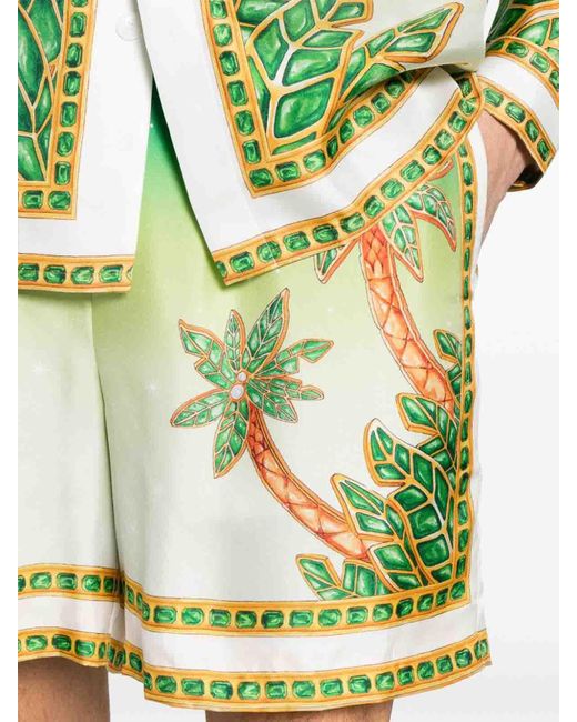 Casablancabrand Green Printed Silk Shorts for men