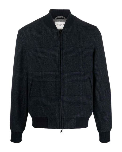 Circolo 1901 Blue Checked Wool Bomber Jacket for men