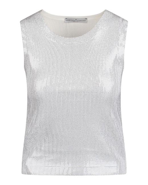 Ermanno Scervino White Tank Top With Crystals