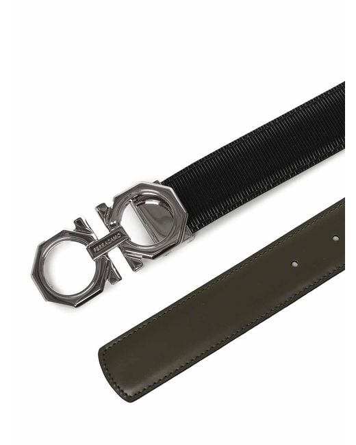 Ferragamo White Leather Gancini Belt for men