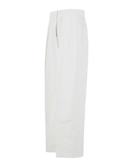 Jil Sander White Milk Cotton And Silk Trousers