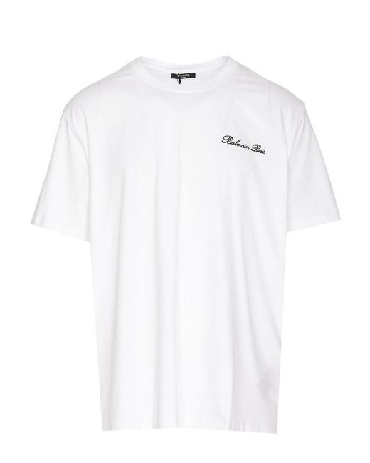 Balmain White T-shirt Frontal Embroidered Logo for men